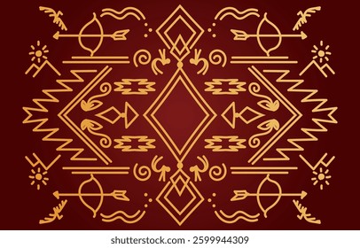 Golden ancient tribal pattern hunting for graphic element pattern