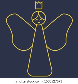 Golden Angel silhouette with nimbus. Beautiful praying angel on a blue background Abstract design. Isolated objects