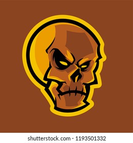 GOLDEN ANGRY SKULL HEAD ESPORT LOGO ILLUSTRATION