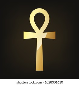 Golden ankh egyptian cross. Vector illustration. Antique ankh egyptian religious symbol