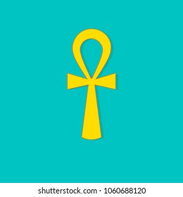 Golden ankh icon. Vector image isolated on background