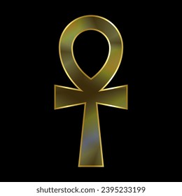 Golden Ankh symbol, ancient egyptian amulet Isolated on black background.