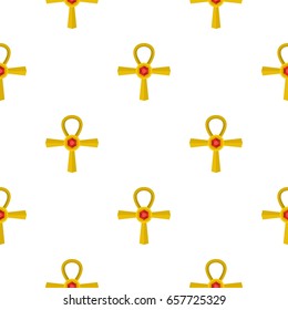Golden Ankh symbol pattern seamless background in flat style repeat vector illustration