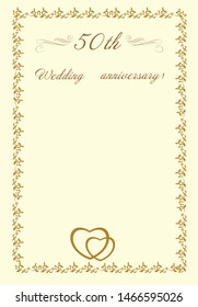 Golden  anniversary card for greetings and writing text. Golden 50th wedding  celebrate wedding.Wedding invitation card white background. Wedding elements Invitation card. svg