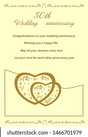 Golden  Anniversary Card For Greetings And Writing Text. Golden 50th Wedding  Celebrate Wedding.Wedding Invitation Card White Background. Wedding Elements Invitation Card.