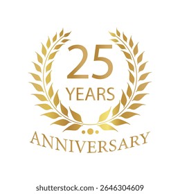 Golden anniversary Laurel Wreath Badge – Vector Icon for Milestone, Celebration and Award Design of 25years.