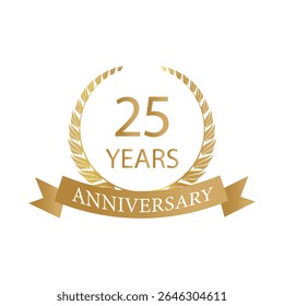 Golden anniversary Laurel Wreath Badge – Vector Icon for Milestone, Celebration and Award Design of 25years.