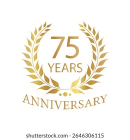 Golden anniversary Laurel Wreath Badge – Vector Icon for Milestone, Celebration and Award Design of 75years.