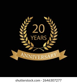 Golden anniversary Laurel Wreath Badge – Vector Icon for Milestone, Celebration and Award Design of 20years.