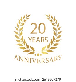 Golden anniversary Laurel Wreath Badge – Vector Icon for Milestone, Celebration and Award Design of 20years.