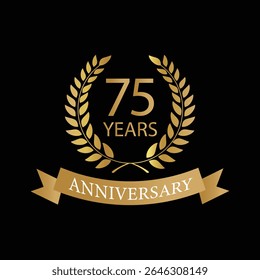 Golden anniversary Laurel Wreath Badge – Vector Icon for Milestone, Celebration and Award Design of 75years.
