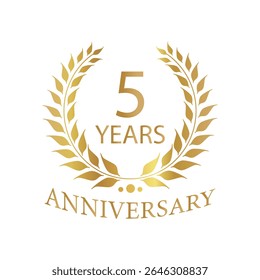 Golden anniversary Laurel Wreath Badge – Vector Icon for Milestone, Celebration and Award Design of 5years.