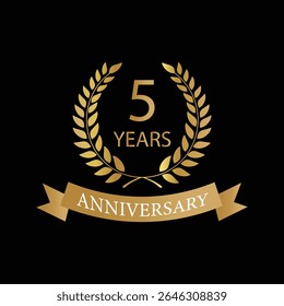 Golden anniversary Laurel Wreath Badge – Vector Icon for Milestone, Celebration and Award Design of 5years.