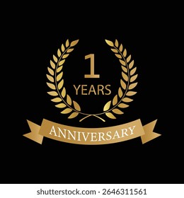 Golden anniversary Laurel Wreath Badge – Vector Icon for Milestone, Celebration and Award Design of 1years.