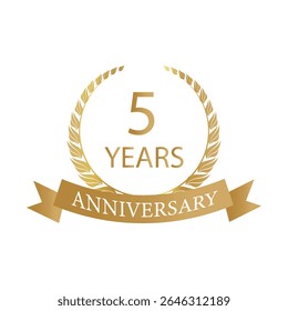Golden anniversary Laurel Wreath Badge – Vector Icon for Milestone, Celebration and Award Design of 5years.