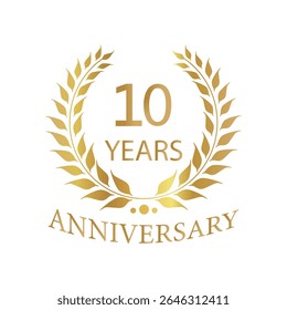 Golden anniversary Laurel Wreath Badge – Vector Icon for Milestone, Celebration and Award Design of 10years.
