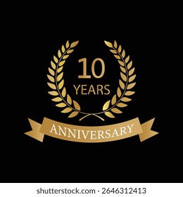 Golden anniversary Laurel Wreath Badge – Vector Icon for Milestone, Celebration and Award Design of 10years.