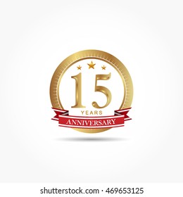 golden anniversary logo vector with stars and red ribbon