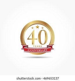 golden anniversary logo vector with stars and red ribbon