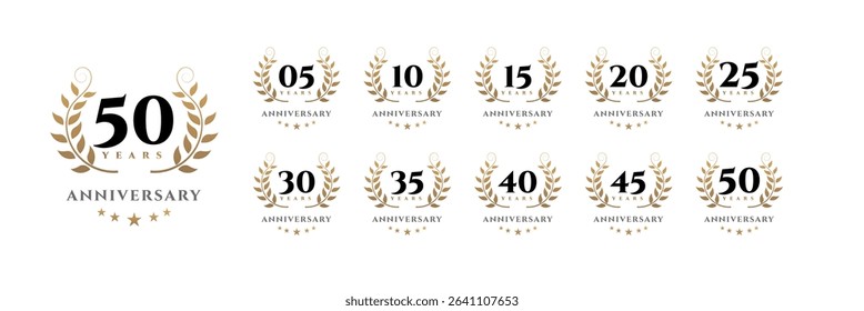 Golden Anniversary Logos 5, 10, 15, 20, 25, 30, 35, 40, 45, 50 Years
