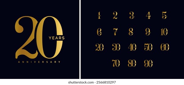 Golden anniversary numbers set on a dark background. Elegant typography for milestone celebrations, corporate events, or branding. Luxurious vector illustration.