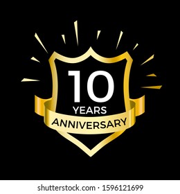 golden anniversary shield 10 years. Vector illustration