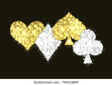 Golden ans silver Ace Playing Card signs. Casino and Poker game symbols