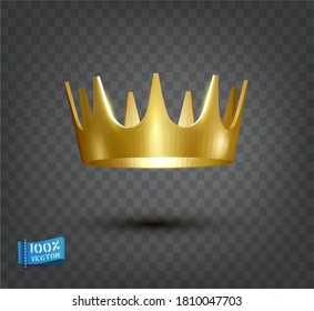Golden antique Crown . Realistic vector object isolated on gray background. Element for design.