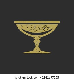 Golden antique goblet vessel decorative grunge texture design vector illustration. Hand drawn minimalist Greek or Roman bowl symbol ancient pottery art Greece or Rome. Mythology civilization culture