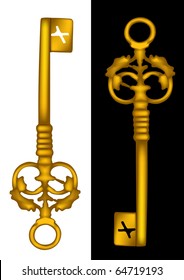 Golden Antique Key Vector Illustration