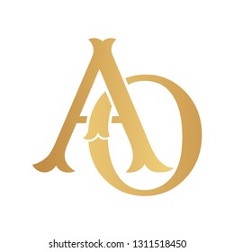 Golden AO monogram isolated in white.