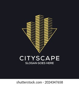 Golden apartment logo design,luxury triangle shape building logo with gold color can be used as symbols, brand identity, company logo, icons, or others.