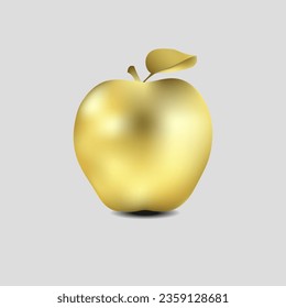 Golden apple, fruit vector illustration Modern realistic style, apple on gray background.