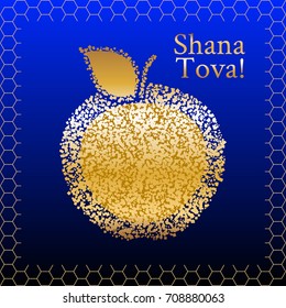 Golden Apple. Apple and Honey. Jewish New Year. Shana Tova! (Happy New Year! - hebrew)