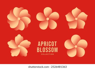 Golden apricot flower set. Hoa mai, the flowers of traditional Vietnamese new year, golden blossom. Vector illustration.