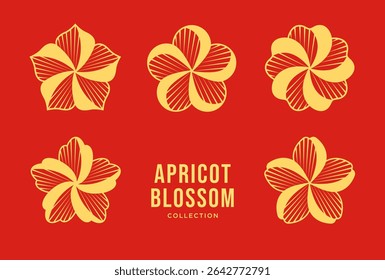 Golden apricot flower set. Hoa mai, the flowers of traditional Vietnamese new year, golden blossom, cherry floral icon. Vector illustration.