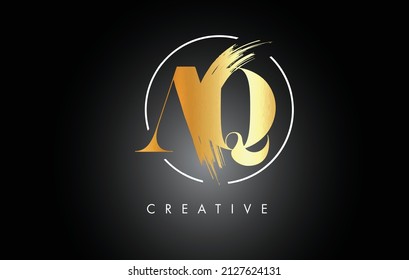 Golden AQ Brush Stroke Letter Logo Design. Black Paint Logo Leters Icon with Elegant Circle Vector Design.