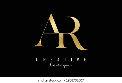 Golden AR a r letter logo concept with serif font and elegant style. Vector illustration icon with letters A and R.