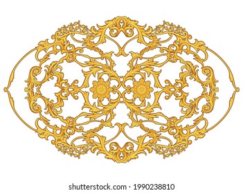 Golden arabesque with floral motif on white background