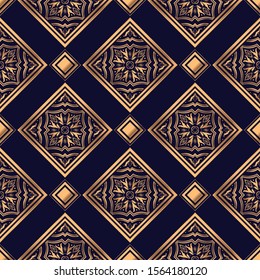 Golden arabesque royal pattern seamless vector. Arabic tile luxury background. Classic design for Christmas beauty spa, new year gift package texture, wrapping paper, wedding party, yoga wallpaper.