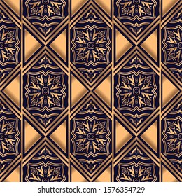 Golden arabesque royal pattern seamless vector. Arabic tile luxury background. Premium design for Christmas beauty spa, new year gift package texture, wrapping paper, wedding party, yoga wallpaper.