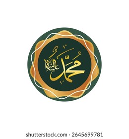 Golden Arabic Calligraphy of Prophet Muhammad's Name on Dark Green Background