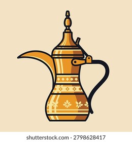 Golden Arabic coffee pot with handle