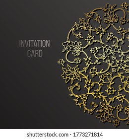 Golden arabic gold card in modern style. Black  background. Business Floral  design. Vector illustration