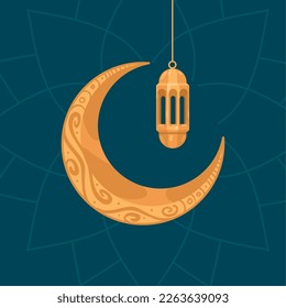 golden arabic lamp in moon icon