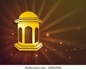 Golden Arabic lamp on shiny rays background for Ramadan Kareem.