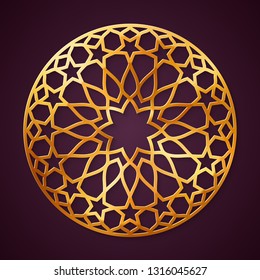 Golden, arabic round pattern, traditional eastern ornament, EPS 10 coctains transparency.