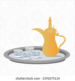 Golden Arabic Saudi Arabian Coffee/Tea Pot - Vector Illustration Isolated Icons