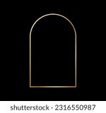 Golden arc frame in art deco style. Luxury gold border for for wedding invitation. Thin line oval arch for invitation decoration. Vector illustration isolated on black background.