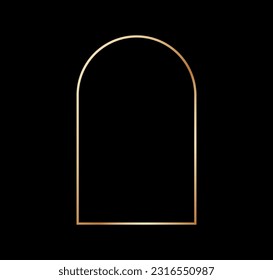 Golden arc frame in art deco style. Luxury gold border for for wedding invitation. Thin line oval arch for invitation decoration. Vector illustration isolated on black background.